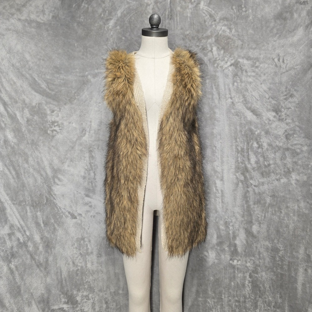 Venus Women Faux Fur Knit Vest Shaggy Open Front Sleeveless Boho Festive Layer M